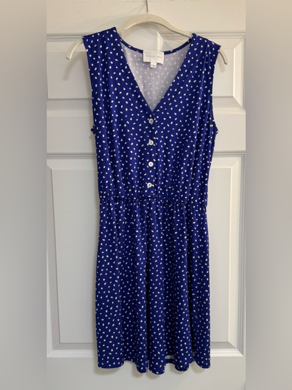 French Grey Purple Polka Dot Sleeveless Dress with Buttons